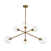 Kuzco Cassia 40in 6-Light Chandelier | Mid-Century Aged Brass Steel and Clear Glass | Dining Room & Living Room | 40 x 40 x 16 in | Model CH549640AGCL