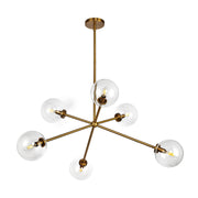 Kuzco Cassia 40in 6-Light Chandelier | Mid-Century Aged Brass Steel and Clear Glass | Dining Room & Living Room | 40 x 40 x 16 in | Model CH549640AGCL