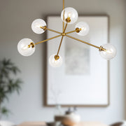 Kuzco Cassia 40in 6-Light Chandelier | Mid-Century Aged Brass Steel and Clear Glass | Dining Room & Living Room | 40 x 40 x 16 in | Model CH549640AGCL