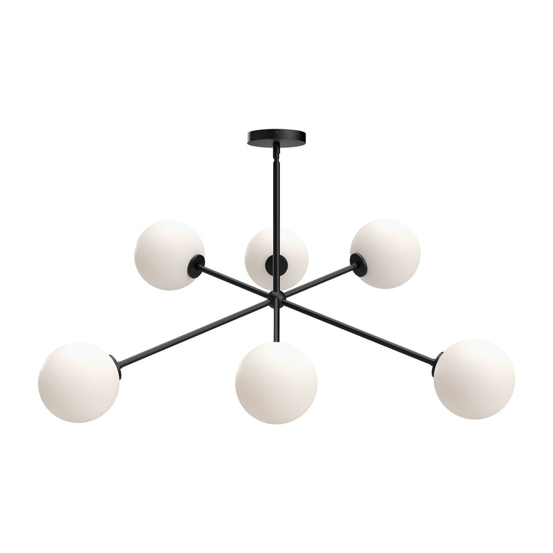 Kuzco Cassia 40in 6-Light Chandelier | Mid-Century Sputnik Matte Black Steel and Opal Matte Glass | Dining Room & Living Room | Model CH549640MBOP