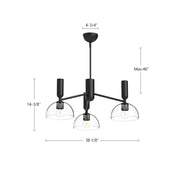 Kuzco Jude 38in 3-Light Chandelier | Modern Brushed Gold Metal and Clear Glass | Dining Room & Living Room | 38.12 x 14.38 in | Model CH563335BGCL