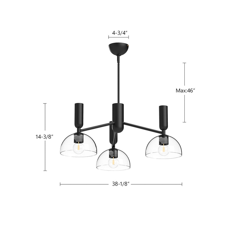 Kuzco Jude 38in 3-Light Chandelier | Modern Brushed Gold Metal and Clear Glass | Dining Room & Living Room | 38.12 x 14.38 in | Model CH563335BGCL