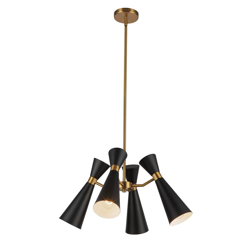 Kuzco Blake 24" Socket Chandelier, Black/Aged Gold/Steel Shade