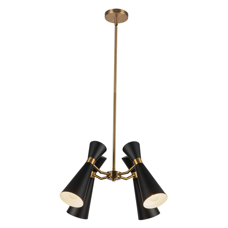 Kuzco Blake 24" Socket Chandelier, Black/Aged Gold/Steel Shade