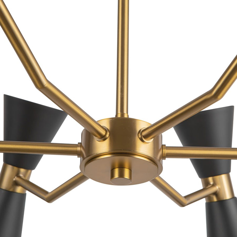 Kuzco Blake 32" Socket Chandelier, Black/Aged Gold/Steel Shade
