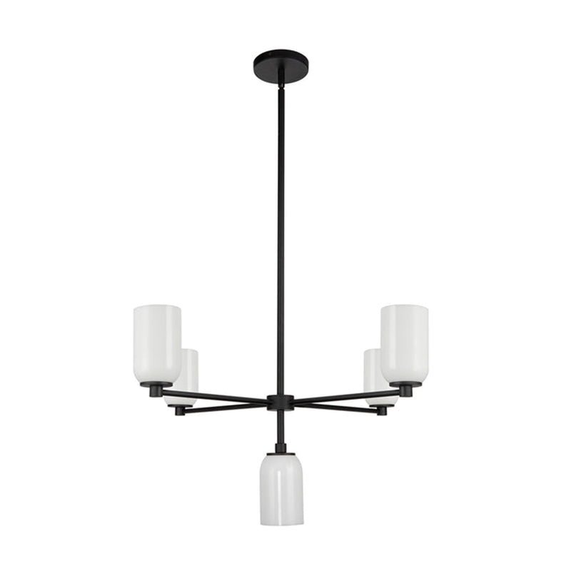 Kuzco Nola 31in 5-Light Chandelier | Modern Black Steel and Glossy Opal Glass | Dining Room & Living Room | Model CH57731-BK-GO