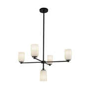 Kuzco Nola 31in 5-Light Chandelier | Modern Black Steel and Glossy Opal Glass | Dining Room & Living Room | Model CH57731-BK-GO