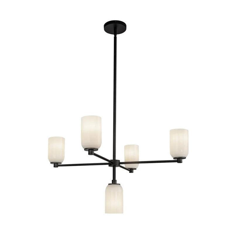 Kuzco Nola 31in 5-Light Chandelier | Modern Black Steel and Glossy Opal Glass | Dining Room & Living Room | Model CH57731-BK-GO