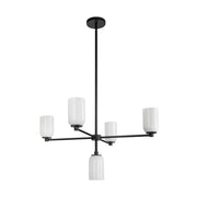 Kuzco Nola 31in 5-Light Chandelier | Modern Black Steel and Glossy Opal Glass | Dining Room & Living Room | Model CH57731-BK-GO