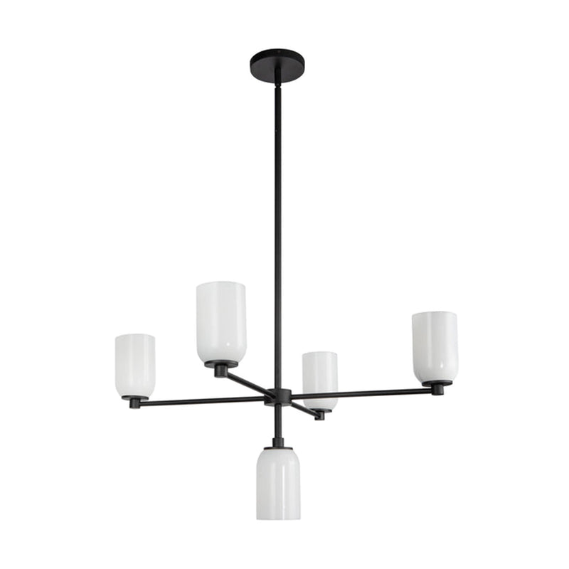 Kuzco Nola 31in 5-Light Chandelier | Modern Black Steel and Glossy Opal Glass | Dining Room & Living Room | Model CH57731-BK-GO