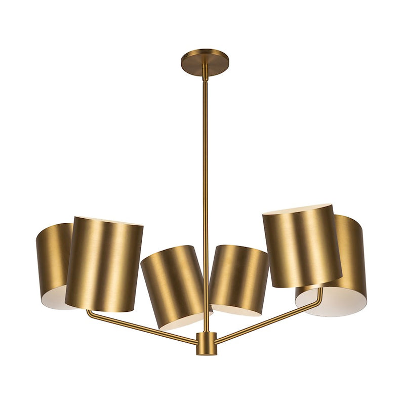 Kuzco Keiko 30in 6-Light Chandelier | Mid-Century Brushed Gold Steel Shade | Dining Room & Living Room | 12 x 30.5 in | Model CH58830-BG