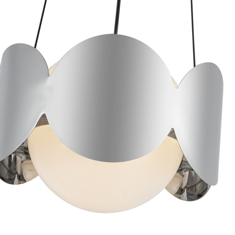 Kuzco Ciel 10" Socket Chandelier, Chrome/Opal Glass/Steel Shade