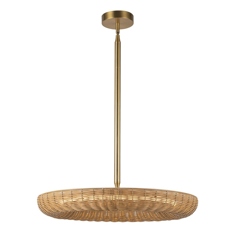 Kuzco Maris 24" LED Chandelier, Brushed Gold/Rattan Shade