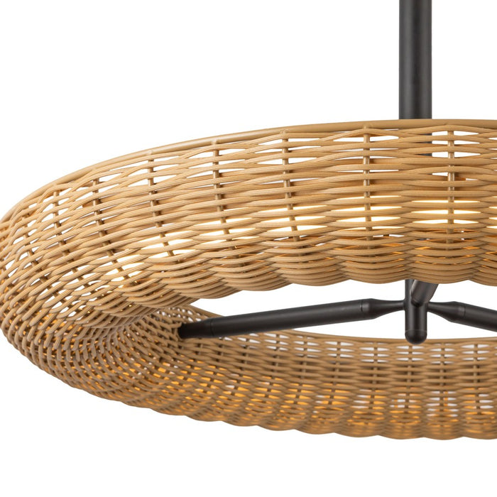Kuzco Maris 24" LED Chandelier, Matte Black/Rattan Shade