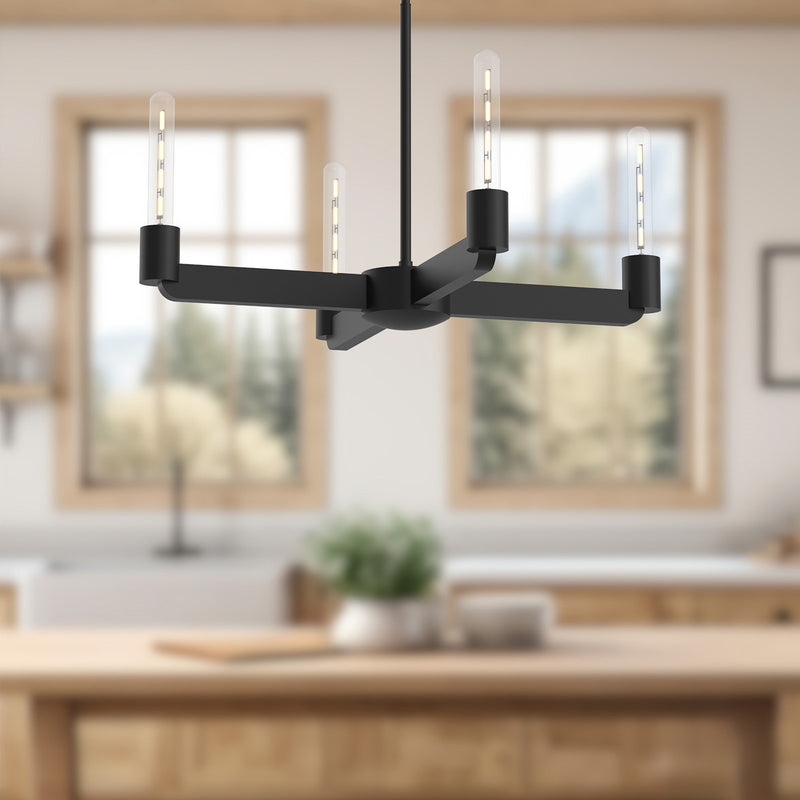 Kuzco Claire 25in 4-Light Chandelier | Bauhaus Matte Black Steel | Dining Room & Living Room | 25 x 25 x 4 in | Model CH607225MB