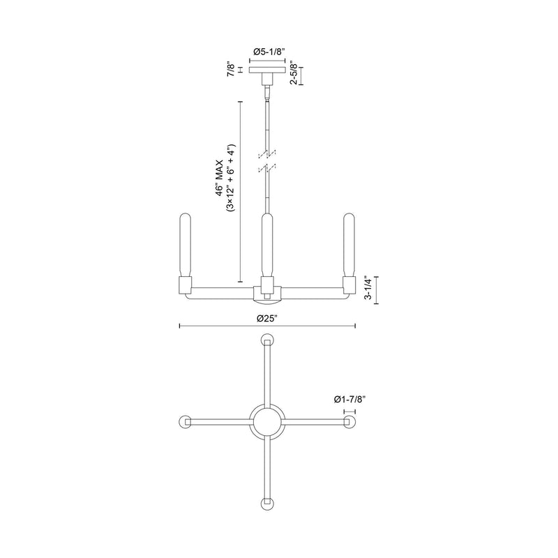 Kuzco Claire 25in 4-Light Chandelier | Bauhaus Matte Black Steel | Dining Room & Living Room | 25 x 25 x 4 in | Model CH607225MB