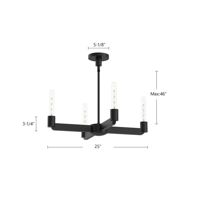 Kuzco Claire 25in 4-Light Chandelier | Bauhaus Matte Black Steel | Dining Room & Living Room | 25 x 25 x 4 in | Model CH607225MB
