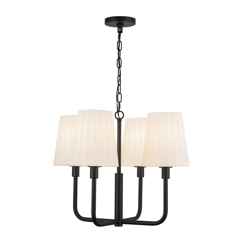 Kuzco Alora Mood Plisse 4-Light Chandelier | Matte Black and Opal Glass | Dining Room & Living Room | 22.5in Dia | Model CH628423MBOP