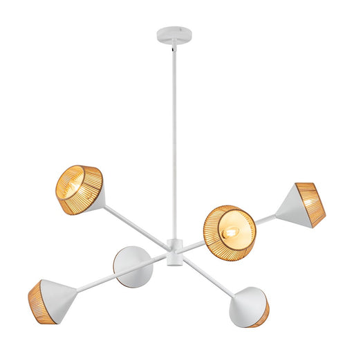 Kuzco Alora Mood Daphne 38in 6-Light Chandelier | Mid-Century White/Brown Cotton Rope and Steel | Covered Patio & Living Room | Model CH633638WHBR