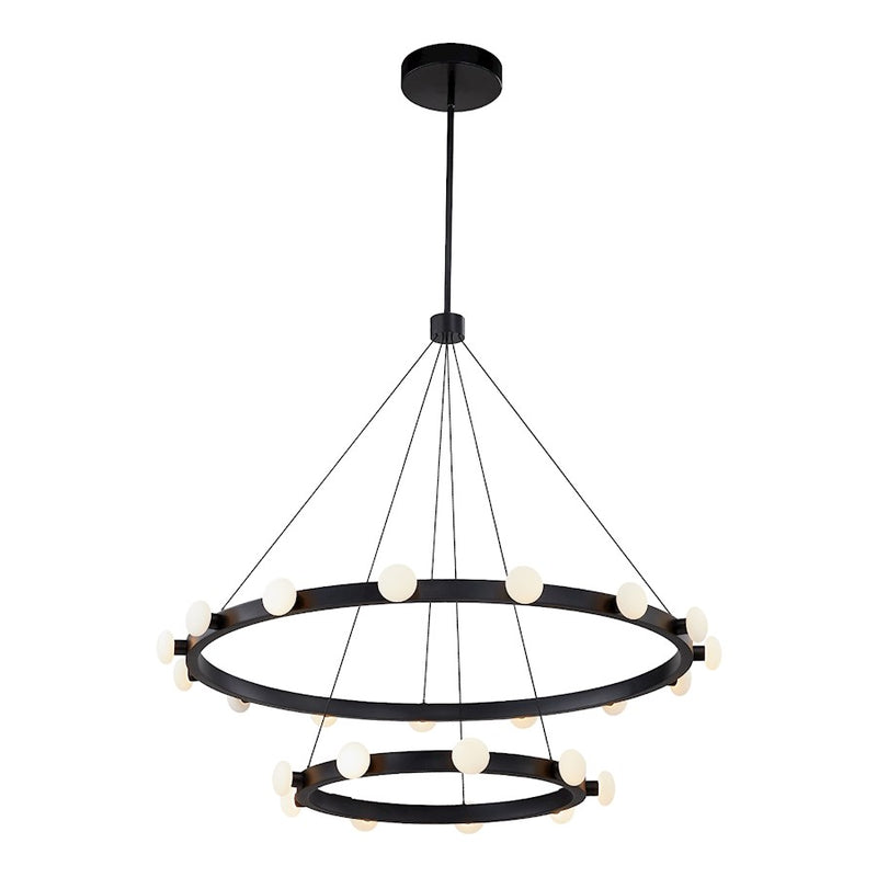 Kuzco Rezz 36in 6-Light LED Chandelier | Modern Black and Opal Glass | Living Room & Dining Room | 7520lm 3000K 90CRI Dimmable | Model CH63436-BK