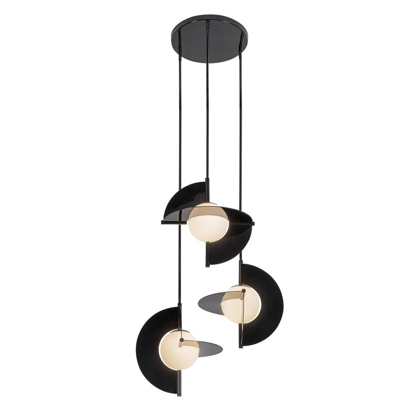 Kuzco Scorpio 27" LED Chandelier, Glossy Black/Opal Glass