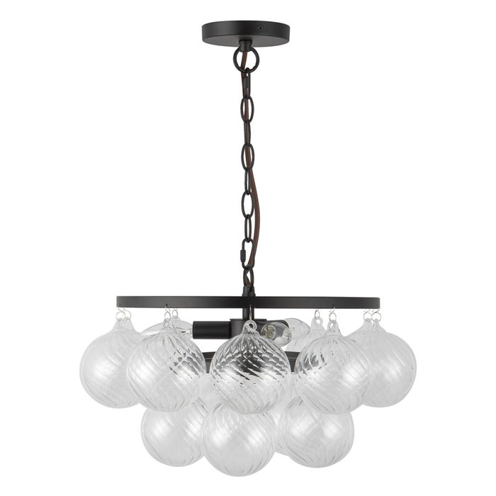 Kuzco Faye 18" Black Chandelier, Matte Black/Clear Ribbed Glass