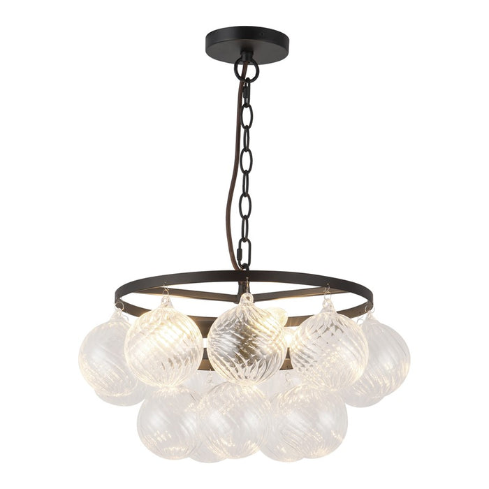 Kuzco Faye 18" Black Chandelier, Matte Black/Clear Ribbed Glass