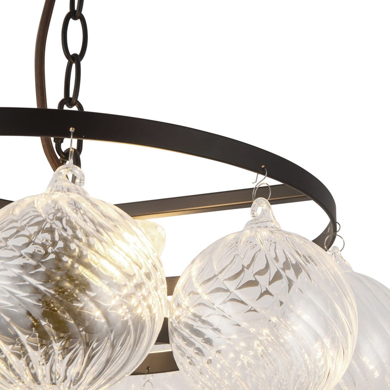 Kuzco Faye 18" Black Chandelier, Matte Black/Clear Ribbed Glass