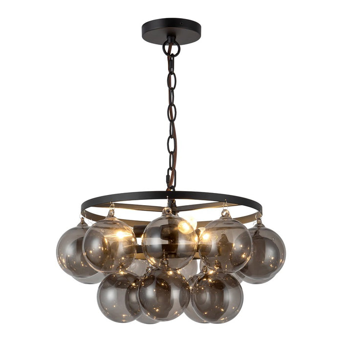 Kuzco Faye 18" Black Chandelier, Matte Black/Smoked Solid Glass
