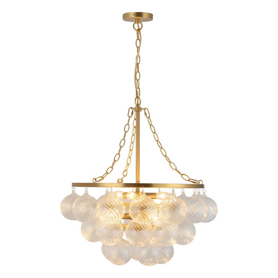 Kuzco Faye 24" Gold Chandelier, Brushed Gold/Clr Ribbed Glass - CH654624BGRC