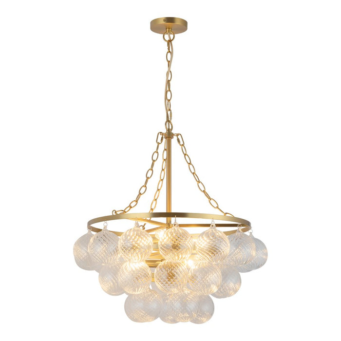 Kuzco Faye 24" Gold Chandelier, Brushed Gold/Clear Ribbed Glass