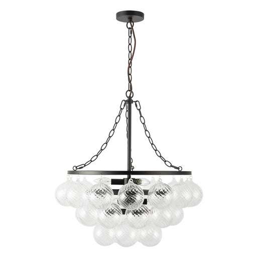 Kuzco Faye 24" Black Chandelier, Matte Black/Clear Ribbed Glass