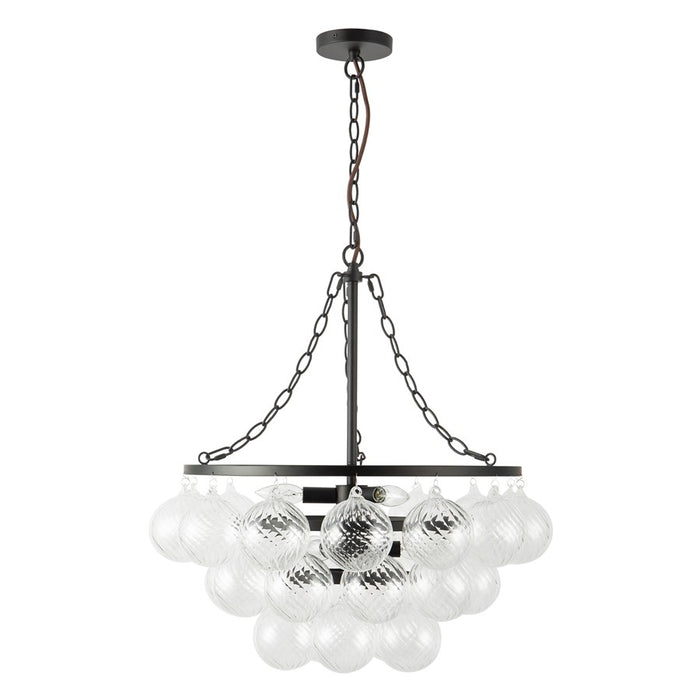 Kuzco Faye 24" Black Chandelier, Matte Black/Clear Ribbed Glass