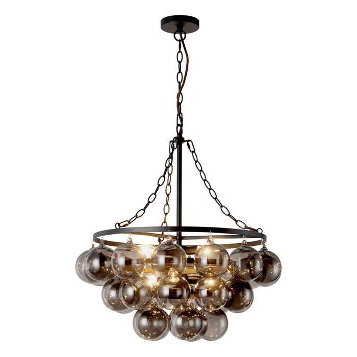Kuzco Faye 24" Black Chandelier, Matte Black/Smoked Solid Glass