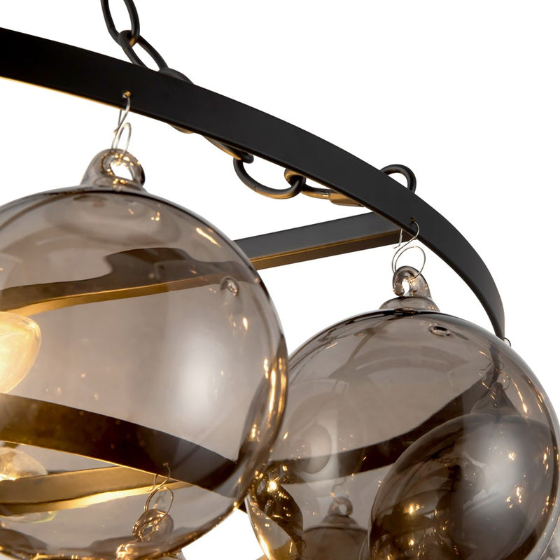 Kuzco Faye 24" Black Chandelier, Matte Black/Smoked Solid Glass