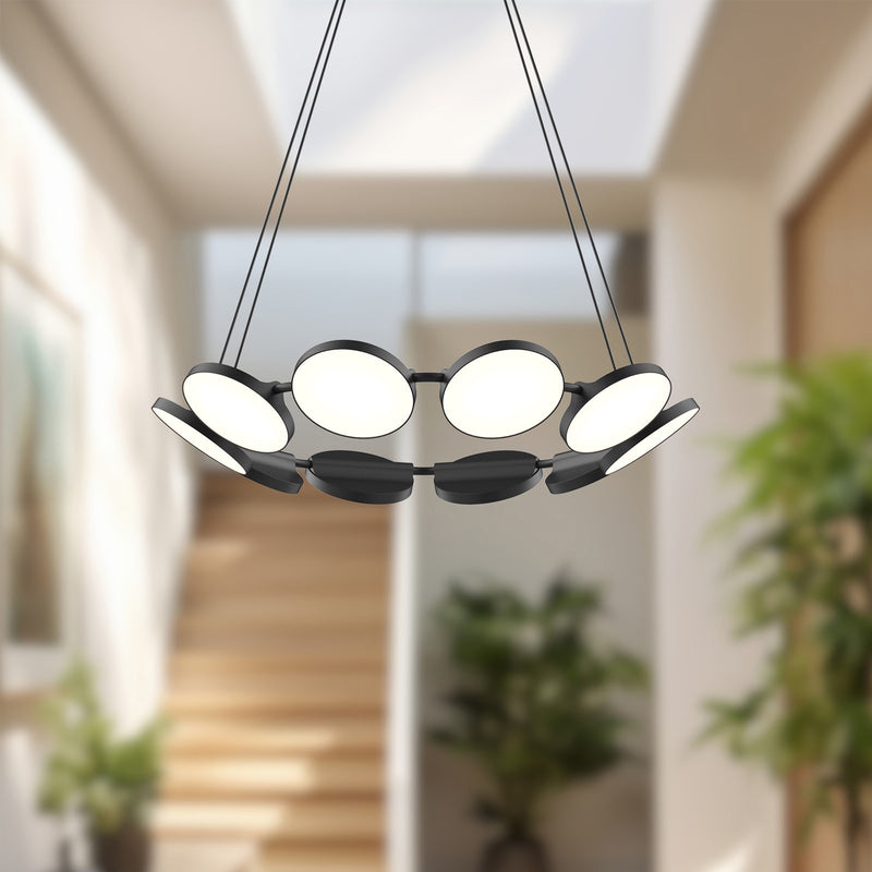 Kuzco Novel 25in 8-Light LED Chandelier | Black and Acrylic Light Guide | Dining Room & Living Room | Model CH72225-BK