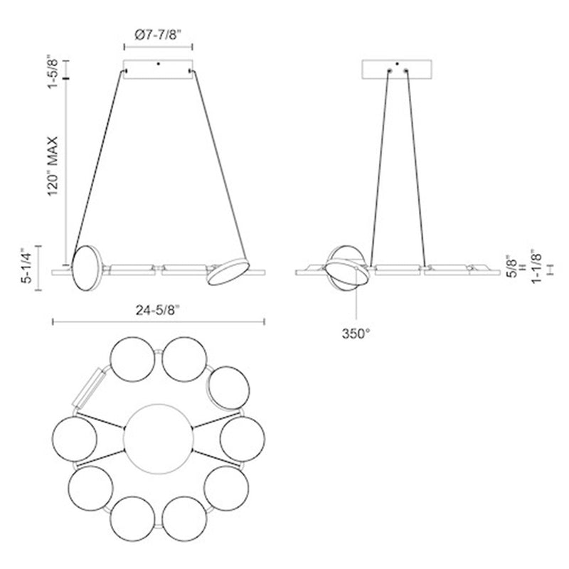 Kuzco Novel 25in 8-Light LED Chandelier | Black and Acrylic Light Guide | Dining Room & Living Room | Model CH72225-BK