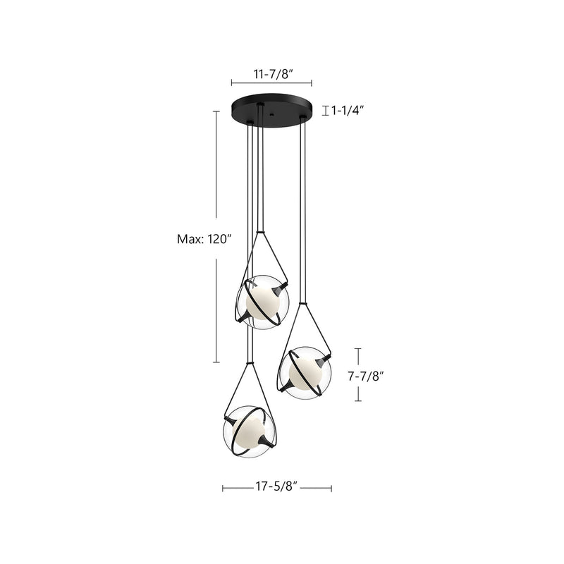 Kuzco Aries 18in LED Chandelier | Black Aluminum and Steel with Frosted Glass and Clear Acrylic | Dining Room & Living Room | Model CH76718-BK