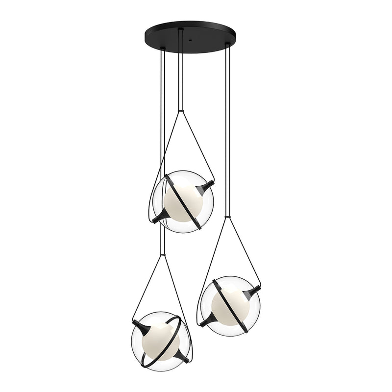 Kuzco Aries 28in 1-Light LED Chandelier | Modern Black Aluminum and Frosted Glass | Dining Room & Living Room | 28 x 12 in | Model CH76728-BK