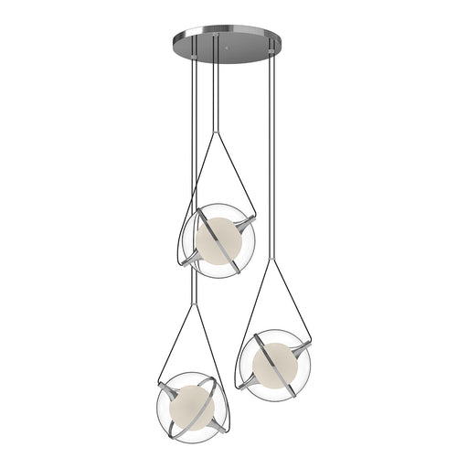 Kuzco Aries 28in LED Chandelier | Modern Chrome and Frosted Glass | Living Room & Dining Room | 28 x 12 in | Model CH76728-CH