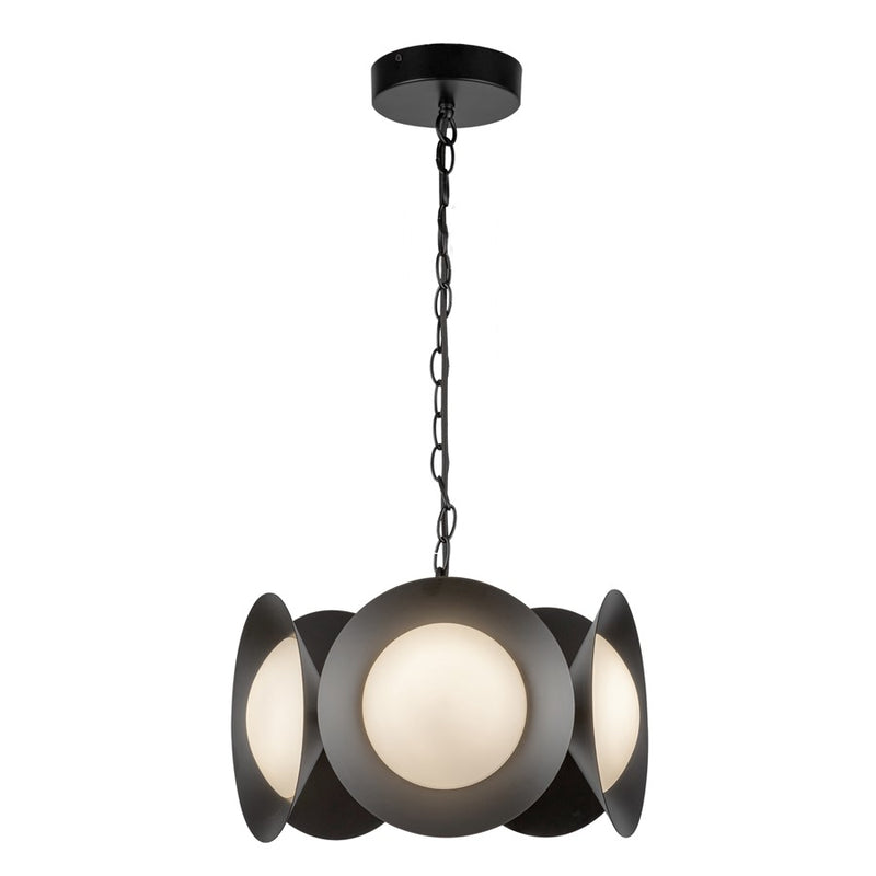 Kuzco Cleo 16" LED Chandelier, Black/Opal Glass/Steel Shade