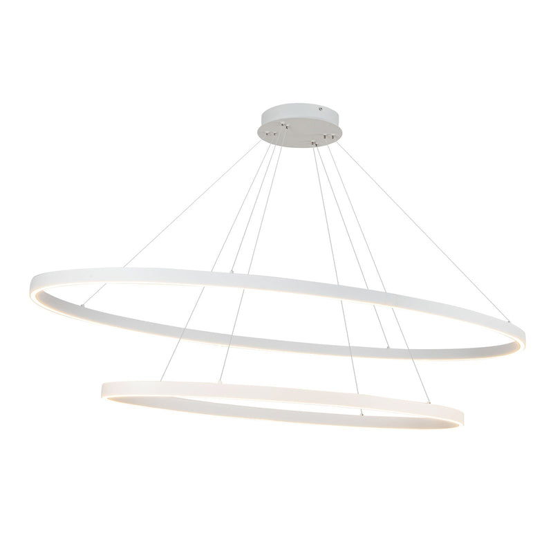 Kuzco Ovale 28in 2-Layer LED Chandelier | Modern White Aluminum and White Silicone Diffuser | Dining Room & Living Room | Model CH79253-WH