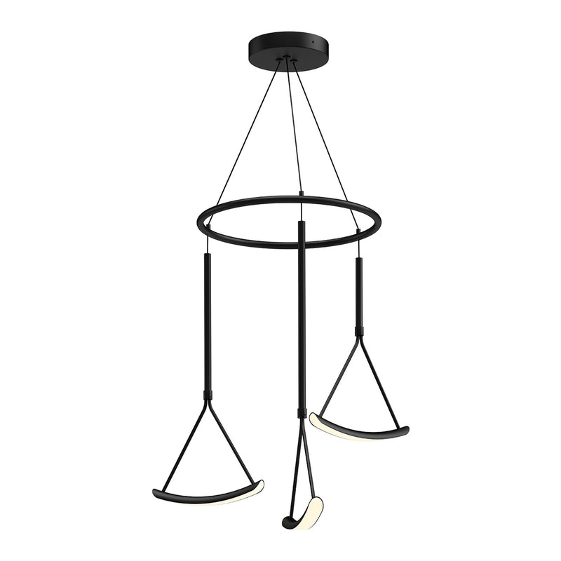 Kuzco Mobil 27in 6-Light Chandelier | Modern Black Aluminum and White PC Diffuser | Dining Room & Living Room | 28.75 x 26.38 in | Model CH81527-BK