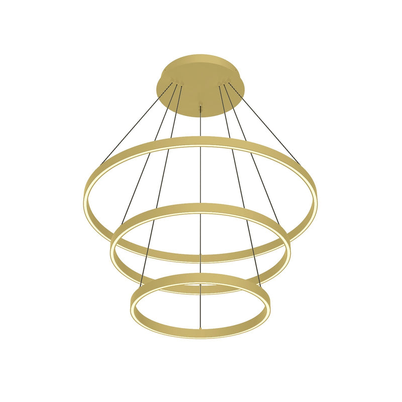 Kuzco Cerchio 32in 3-Tier LED Chandelier | Modern Brushed Gold and Frosted Silicone Diffuser | Dining Room & Living Room | Model CH87932-BG