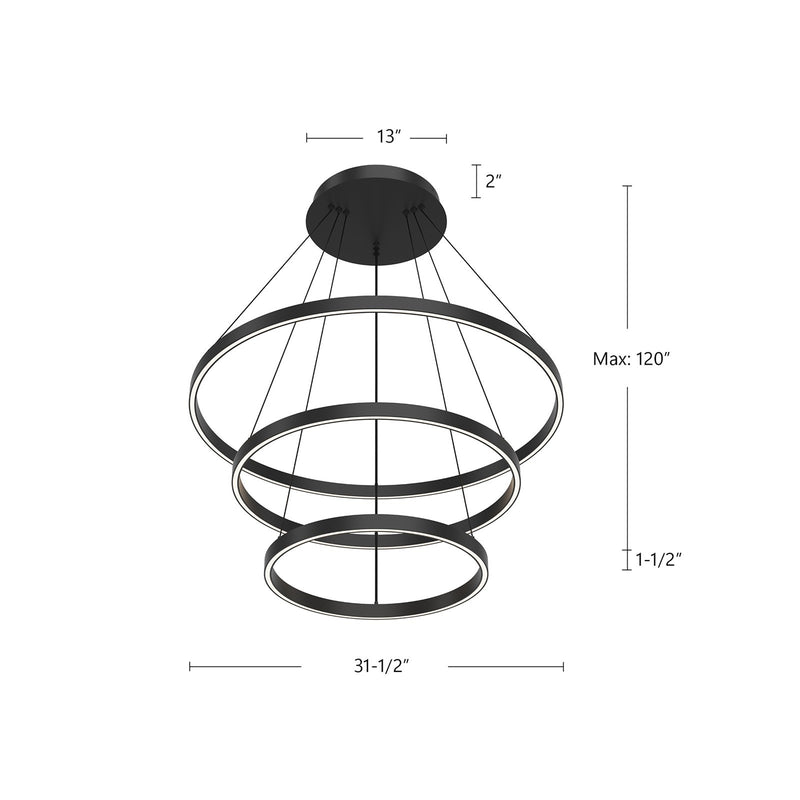 Kuzco Cerchio 32in 3-Tier LED Chandelier | Modern Brushed Gold and Frosted Silicone Diffuser | Dining Room & Living Room | Model CH87932-BG