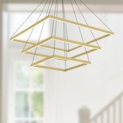 Kuzco Piazza 32in 1-Light LED Chandelier | Modern Brushed Gold Aluminum and Frosted Silicone Diffuser | Kitchen Island & Dining | Model CH88332-BG