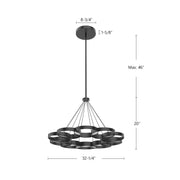 Kuzco Maestro 33in LED Chandelier | Black Frosted PC Diffuser | Living Room & Dining Room | 6375lm 3000K 90CRI Dimmable | Model CH90833-BK