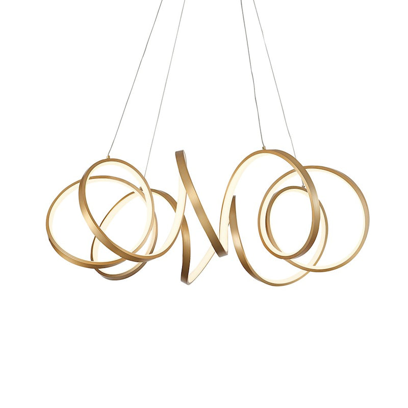 Kuzco Synergy 34in LED Chandelier | Modern Antique Brass and Frosted Acrylic | Dining Room & Living Room | 7200lm 3000K 90CRI | Model CH93834-AN