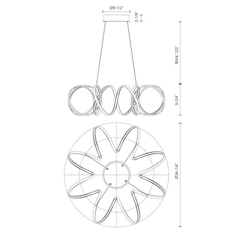 Kuzco Synergy 34in LED Chandelier | Antique Silver Aluminum and Frosted Acrylic | Dining Room & Living Room | 9.75 x 34.25 in | Model CH93834-AS