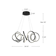 Kuzco Synergy 34in LED Chandelier | Antique Silver Aluminum and Frosted Acrylic | Dining Room & Living Room | 9.75 x 34.25 in | Model CH93834-AS
